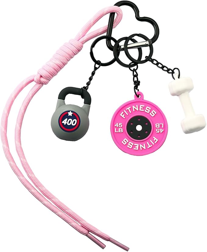 Gym Dumbbell Barbell Kettlebell Keychain - Cute Bag Purse Charms Accessories - Fitness Gift for Women Men