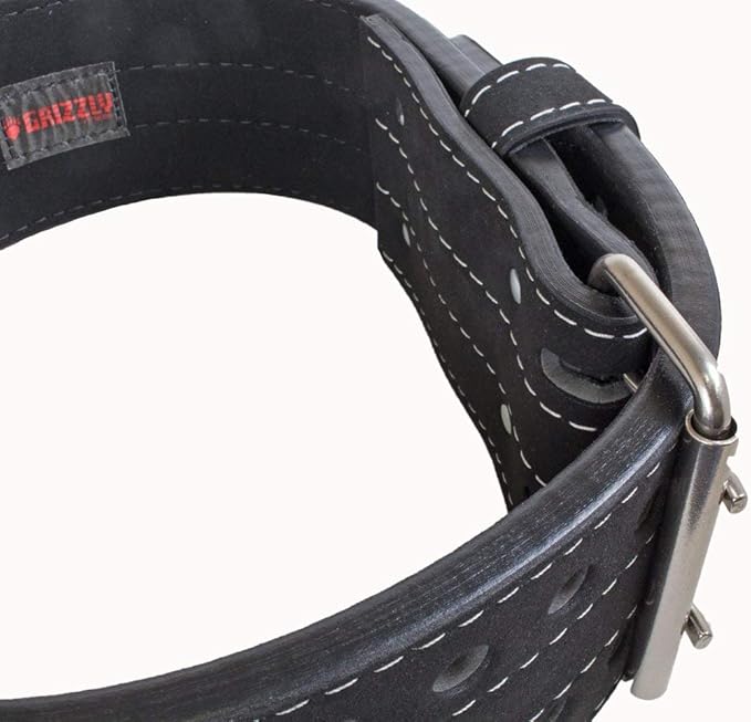 Grizzly Fitness Double Prong Pro Power Lifting Weight Belt | Used by Pros | Durable Thick 13mm Leather w/Double Stitching & Double Prong Buckle | 4" Wide and Adjustable for Comfort