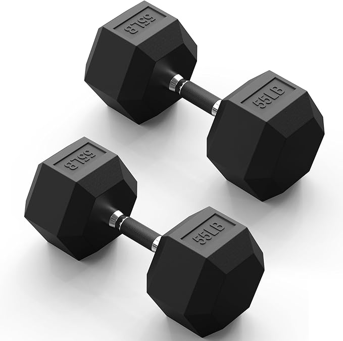 PAPABABE Hex Dumbbell Set with Rubber Grip 2.5-125lb, Odorless Rubber Coated Weight Fixed Dumbbells Set of 2, Weights for Women at Home, Hand Weights for Home Gym & Strength Training,Pesas Para Ejercicios