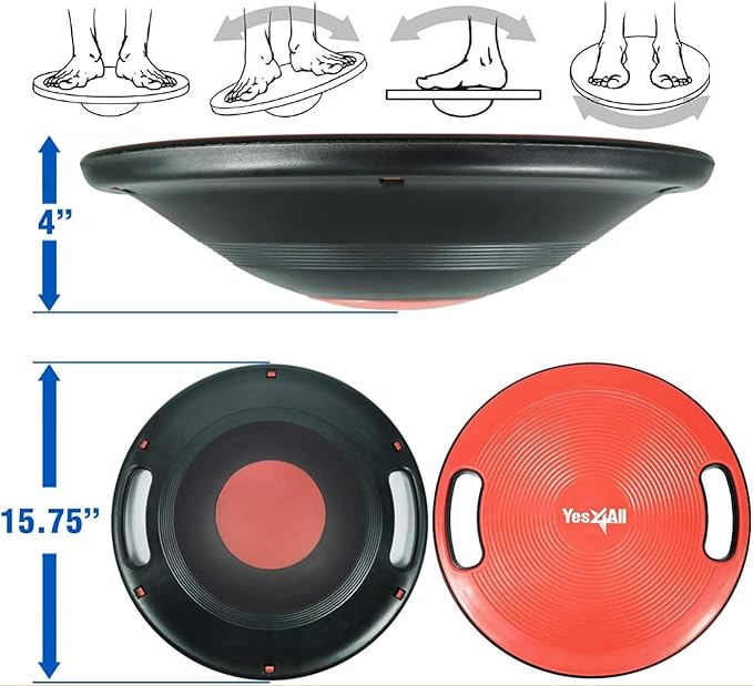 Yes4All Wobble Balance Board, Plastic Stability Trainer with Handles for Standing Desk, Core Training & Home Gym Workout