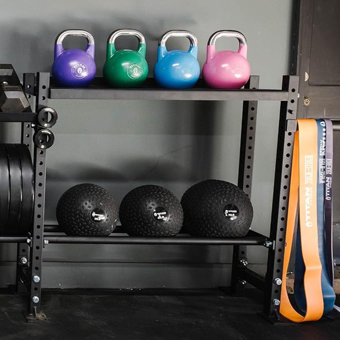Titan Fitness Add-On Elite Series Mass Storage System for Dumbbell Kettlebell Slam Ball Storage, Bolt-On Adjustable Shelves