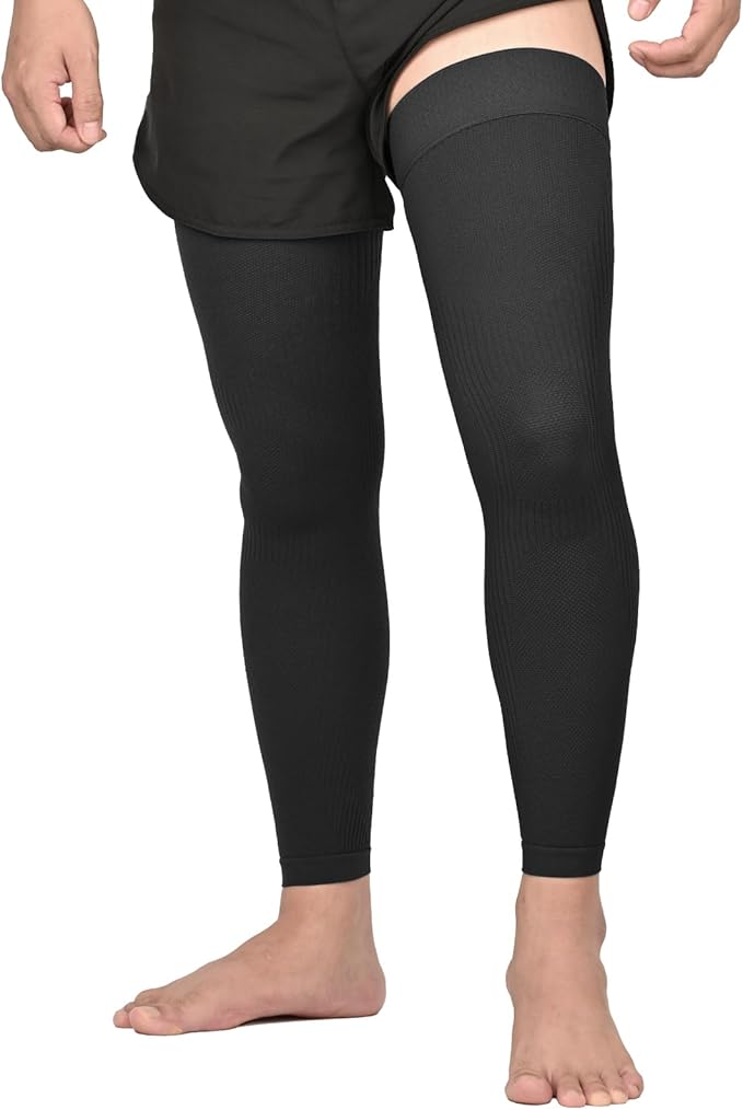 KEKING Full Leg Compression Sleeves, Unisex, Thigh High Compression Stocking 20-30mmHg Graduated Support for Thigh Calf Knee, Running, Basketball, Reduce Varicose Veins and Swelling, All Black L