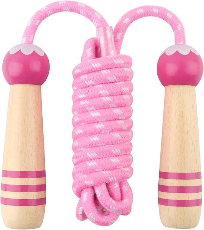 Jump Rope for Kids, Lorvain Adjustable Skipping Rope, Kids Jump Ropes with Wooden Handle for Girls Boys, Weighted Jumping Ropes for Fitness Workout Exercise Outdoor Fun Activity