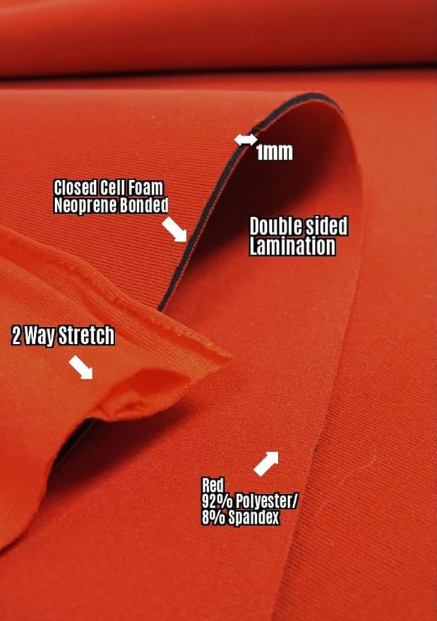 Neoprene Bonded Sponge Waterproof Wetsuit Fabric Black 1MM, 2MM, 3MM, 4MM, 5MM Thick Sold by The Foot and Yard (1mm - by The Foot (Red))