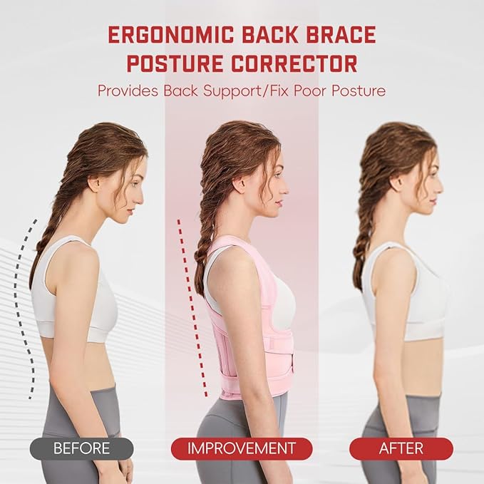 Back Brace Posture Corrector for Women & Men, Adjustable Shoulder Straightener with Full Back Support, Relief for Lower & Upper Back Pain, Hunchback & Scoliosis (Pink, Small)
