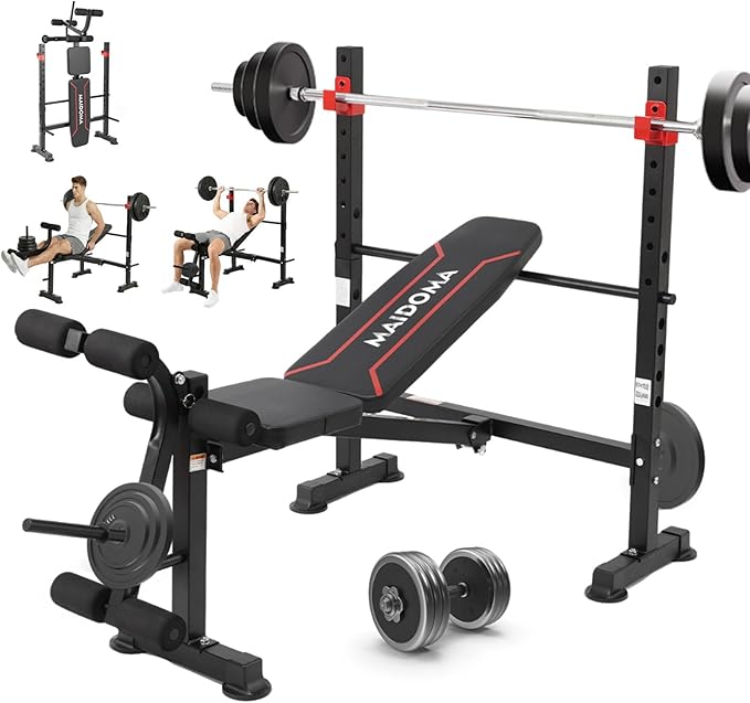 Foldable 1500LBS 8 in 1 Olympic Weight Bench Set with Leg Extension/Curl, Adjustable Weight Bench for Men & Women Full Body Workout, Bench Press with Preacher Curl（US Stock）