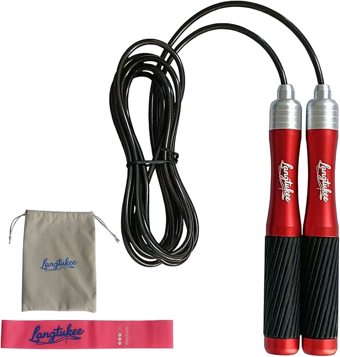 LANGETUKEE Speed Jump Rope - Professional Aluminum Alloy Skipping Rope with 360° Bearings - Adjustable 4mm Steel Cable for Double Unders, Boxing, MMA, HIIT & Cardio Training - Anti-Slip Grip