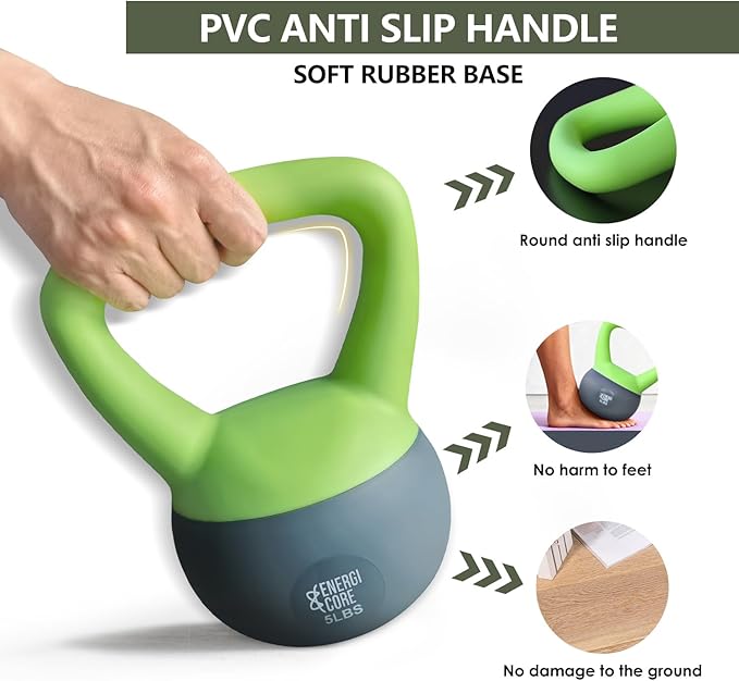 ENERGI CORE Kettlebell - Sand Filled Weight for Home Gym Workouts & Strength Training - Portable Exercise Kettle Bell for Women & Men