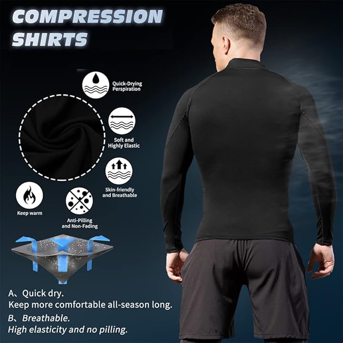 SPVISE 1 or 3 Pack Men's Compression Shirts Long Sleeve Workout Gym T-Shirt Running Top Cool Dry Sports Baselayer Undershirts