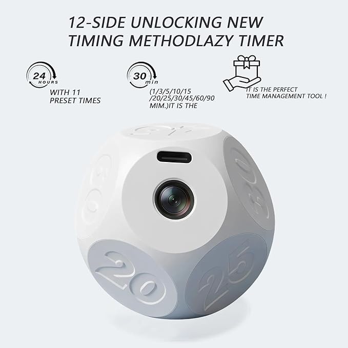 Cube Kitchen Timer - Rechargeable Countdown Timer with 1-3-5-10-15-20-30-45-60-90 Minute Presets for Cooking, Baking, Classroom, Exercise (White)