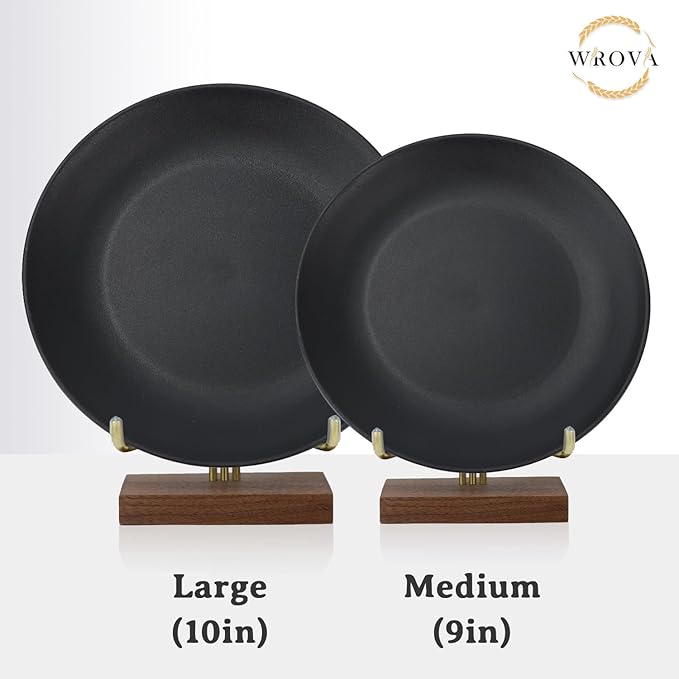 Wrova Wheat Straw Dinner Plates 9 Inch Unbreakable Set of 8 - Dishwasher & Microwave Safe Plastic Plates Reusable - Lightweight Plates for Kitchen,Camping,Apartment,Dorm,RV - Pure Black
