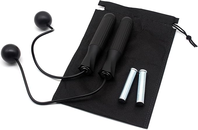 Benvo Ropeless Jump Rope Speed Skipping Rope Cordless with 180g Removable Weights for Double Unders, Exercise, WOD, Boxing, MMA Beachbody Training Fitness (Black)