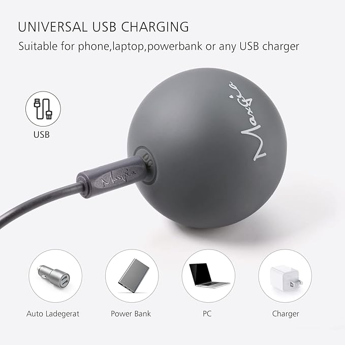 2" Mini Massage Ball, 5 Speeds Vibrating Massage Roller Ball for Palm, Hand, Foot, Leg, Neck, Back, Trigger Point Muscle Therapy Ball for Myofascial Release, Plantar Fasciitis Relief, Gray