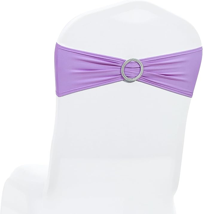 MDS Pack of 200 Spandex Chair Sashes Bows Universal fits Elastic Stretch Chair Bands Ties with Buckle Slider Bow for Wedding Decoration Spandex Slider Sashes Bow - Lavender