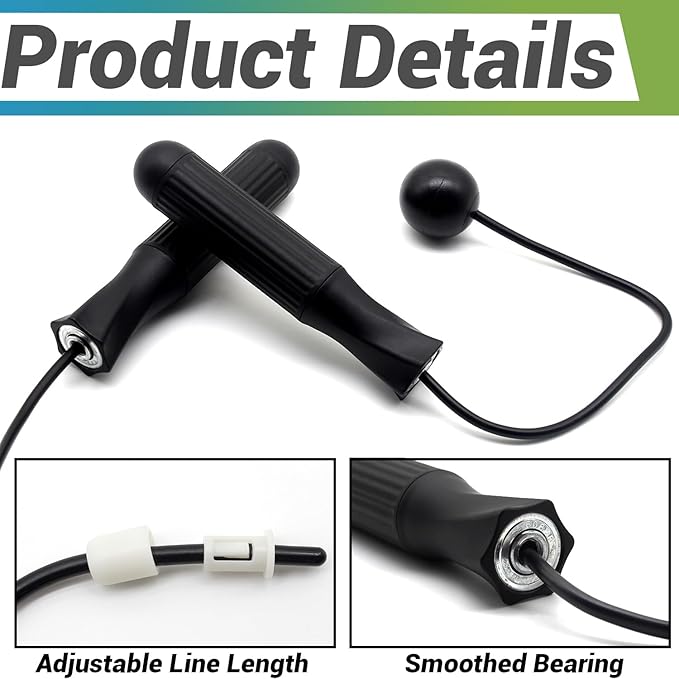 Benvo Ropeless Jump Rope Speed Skipping Rope Cordless with 180g Removable Weights for Double Unders, Exercise, WOD, Boxing, MMA Beachbody Training Fitness (Black)
