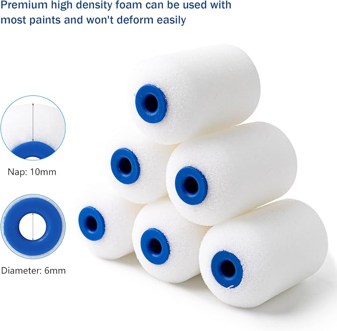 Mister Rui 25 Pack 2 Inch Foam Paint Roller Kit, Complete Set with Mini Rollers, Tray Liners, Sponge Brushes for Furniture Painting, DIY Crafts, Home Touch Ups