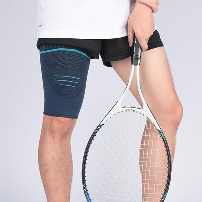 Hemoton 2pcs Compression Thigh Sleeves Leg Wraps Navy Knit Fabric Sports Support for Outdoor Running Basketball Men