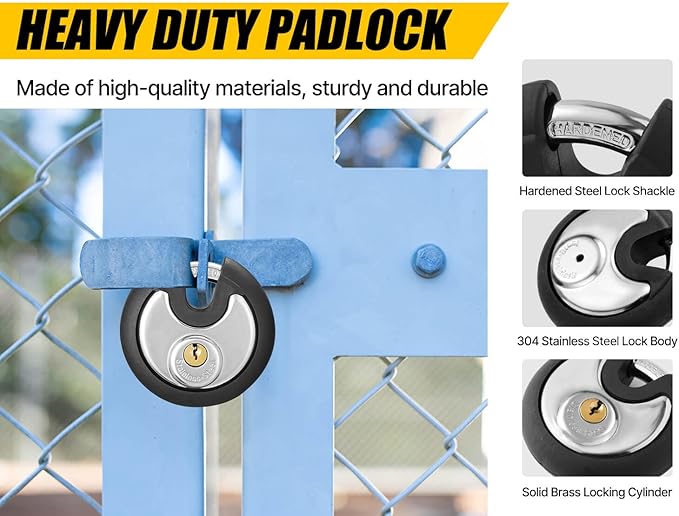 DAYGOS Outdoor Padlock for Storage Unit, Waterproof Stainless Steel Disc Lock with Rubber Bumper for Sheds,Gate and Fence, Heavy Duty Keyed Pad Lock (3/8-Inch Shackle)