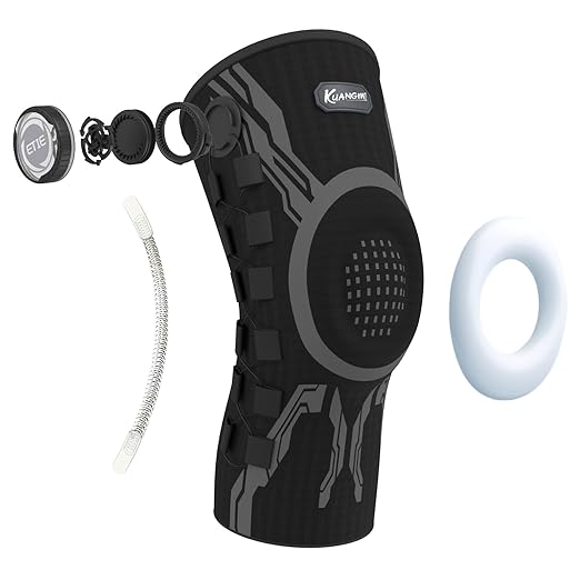 Kuangmi Knob Knee Brace for Pain Relief, Knee Support with Patella Gel Pad & Side Stabilizers, Compression Knee Sleeve for Workout, Arthritis, Joint Pain, Meniscus Tear (Black,Right,X-Large,Single)