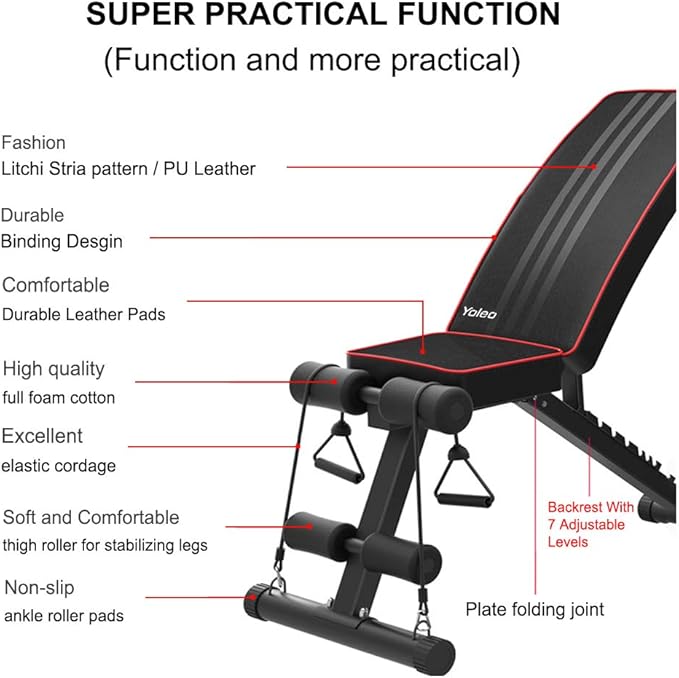 YOLEO Adjustable Weight Bench - Utility Weight Benches for Full Body Workout, Foldable Incline/Decline Bench Press for Home Gym