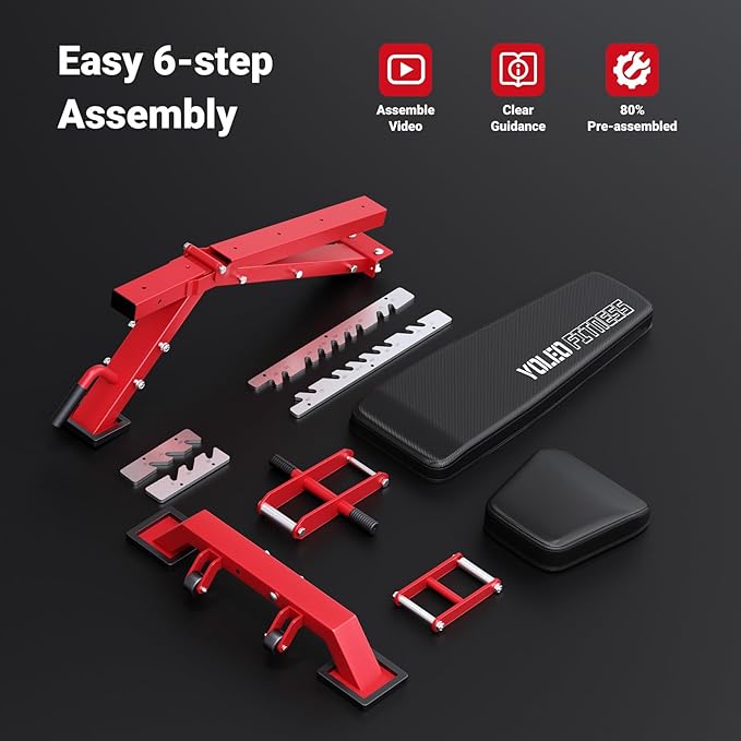 YOLEO Commercial Adjustable Weight Bench - MAX 2315LBS Heavy Duty Workout Bench for Home Gym, Flat/Incline/Decline Bench Press 2.4" Thick Pad (6-Step Assembly)