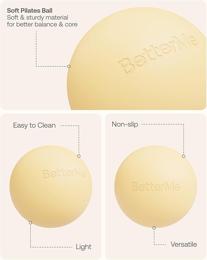 BetterMe Soft Pilates Ball – 8 Inch Mini Exercise Ball for Pilates, Yoga & Core Training – Small Stability Ball for Women – Portable Workout Tool