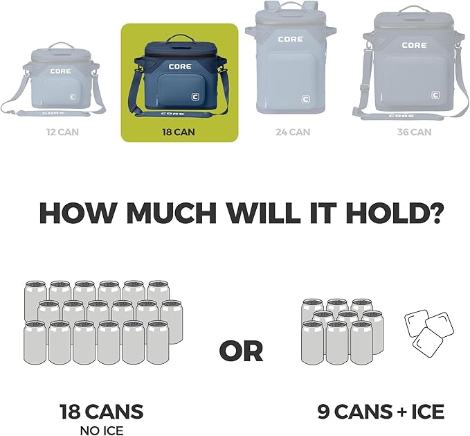 CORE Magnetic Leak Proof Soft Cooler with Waterproof Zipper | Insulated Bag Portable Ice Chest Box | Best Soft Cooler for Food & Beverages for Tailgating, Car Camping, Travel, and Family Beach Picnics
