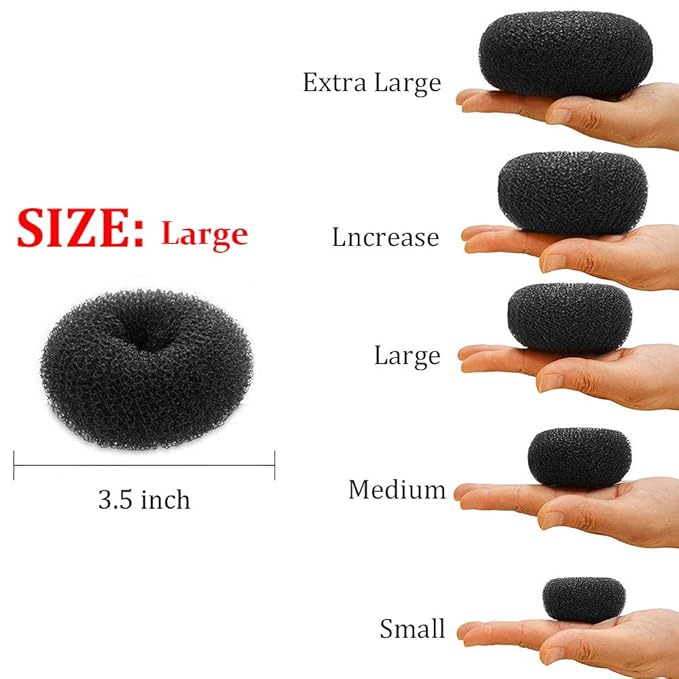 Hair Donut Ring Style Bun Maker, 2PCS Chignon Shaper for Thick and Long Hair (3.5 Inch, Black)