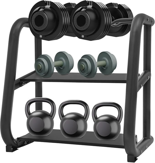 3-Tier Dumbbell Rack, 220.46LB Capacity Heavy-Duty Weight Plate Holder for Home Gym, Adjustable Barbell Rack with Sturdy Groove and Smooth Edge for Dumbbells, Kettlebells & Weight Plates (Rack Only)