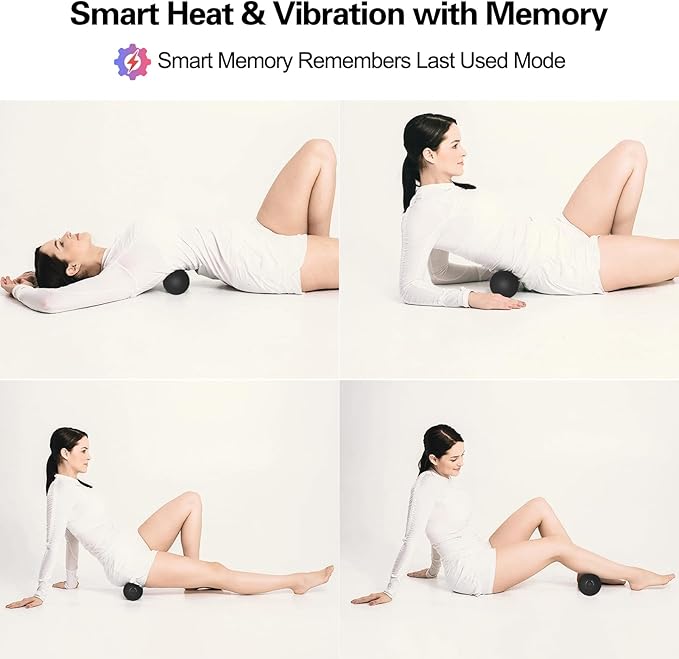 Vibrating Massage Ball with Heat, 7 Modes, Memory Function, Myofascial Release, Deep Tissue Muscle Recovery Ball for Trigger Point Massage - Mobility Ball Back & Hip Release Tool (Black)