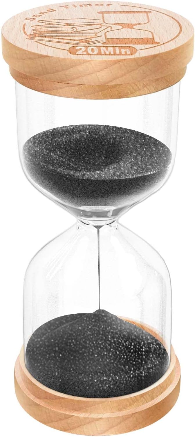 20 Minute Sand Timer Hourglass, Beech Wood Hourglass Sand Clock, Small Black Wooden 20 Min Hour Glass, 20 Minutes Sandglass, Reloj De Arena, Classroom, Game, Kitchen, Home, Office, Decorative