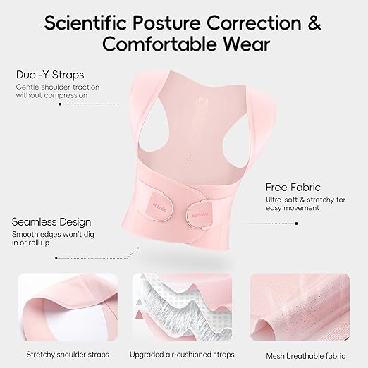 babaka Posture Corrector for Women, Invisible Lightweight Adjustable Back Brace for Upper and Lower Back Pain Relief, Hunchback, Hump, Scoliosis, Thoracic, Spine Corrector Under Clothes (Pink, Small, Waist: 25''-30'')
