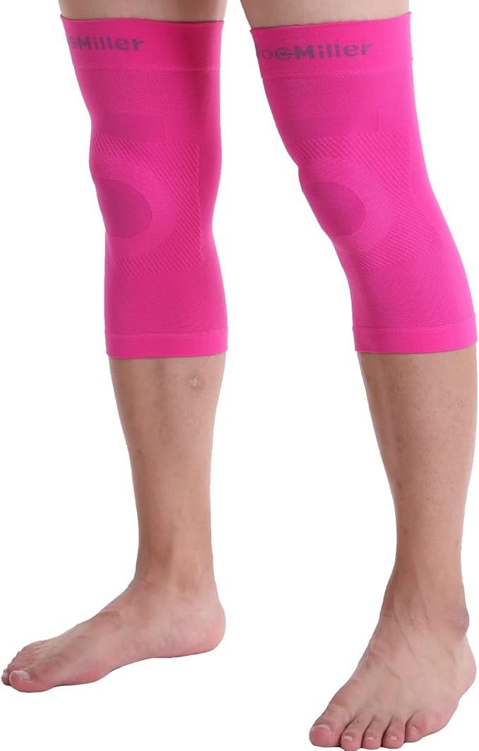 Doc Miller Knee Compression Sleeve Brace for Men & Women (Pair) Best Support for Workout Running ACL Arthritis Pain Relief
