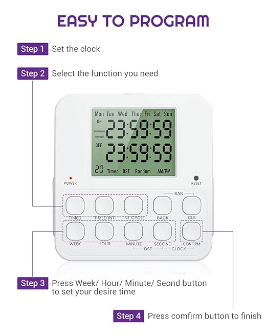 NEARPOW Digital Timer Outlet, Infinite Interval Repeat Cycle Timer Plug, Indoor Timed Interval Cycle Power Switch, 7 Day 24 Hour Daily Programmable Electrical Outlet with 20 ON/Off Programs 15A/1875W