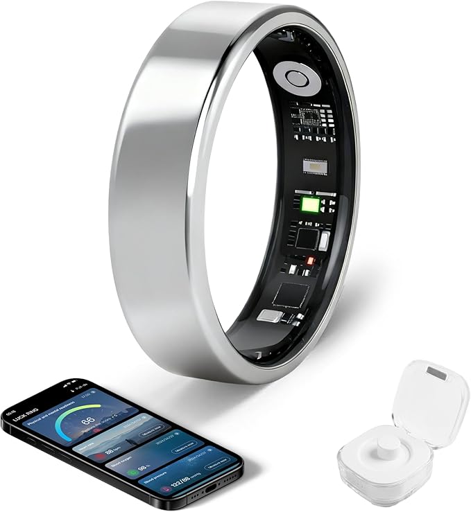 Smart Ring - Free Heart Rate SpO2 Sleep Tracker | No Subscription | IP68 Waterproof Fitness Tracker | 24/7 Activity Monitor | Step Counter & Stress Tracking | Sleep & Workout (Silver, 8)