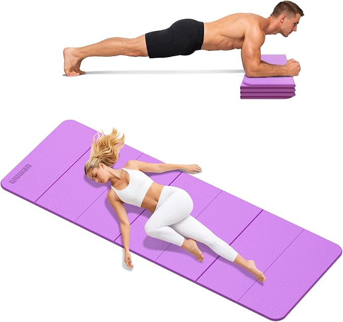 Folding Yoga Mat Extra Thick 0.4 Inch, Foldable Yoga Mat 75 x 26 Inches, TPE Exercise Mat, 7-Panel Non Slip Cushioned Fitness Mat for Yoga, Pilates, Stretching, Home Workout