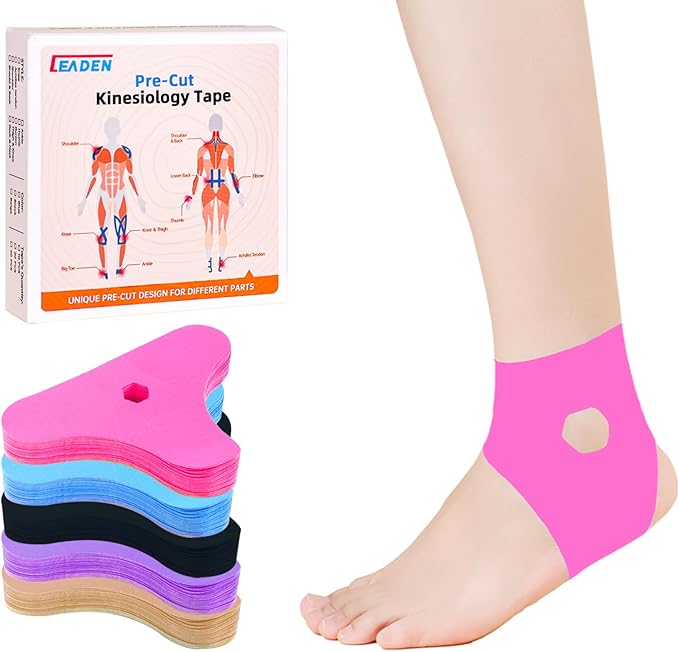 IEADEN Precut Kinesiology Tape for Ankle, 20 Pcs - Ankle Support & Stability, Ankle Pain Relief - Waterproof & Elastic, Breathable Hypoallergenic Latex-Free Tape, Pink