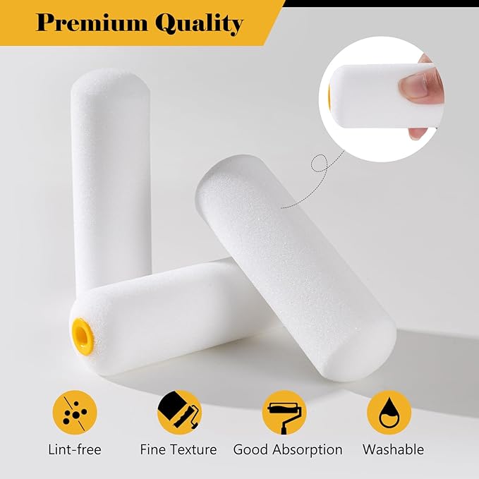 Mister Rui Foam Paint Rollers, 10 Pack 4 Inch Paint Rollers, Mini Paint Roller, High Absorption Foam Paint Roller 4 Inch, Small Foam Paint Rollers, 4 Inch Foam Rollers for House Painting