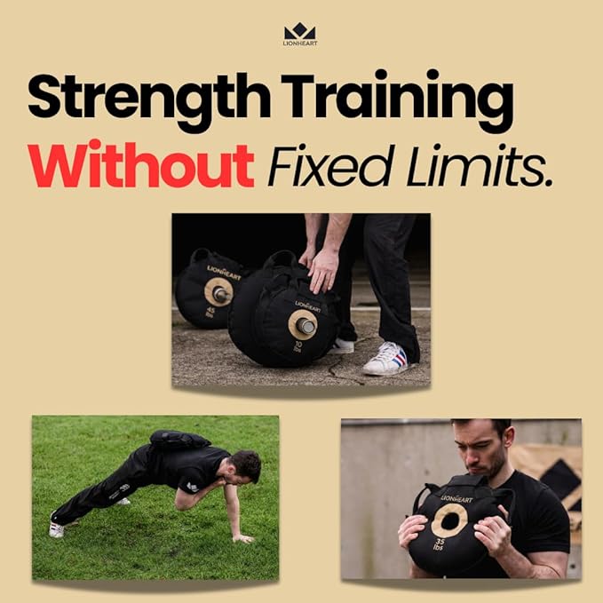 Lionheart Sand Bag Weight Plates Set | Sandbags for Working Out | Home Gym Bumper Plates | Travel-Friendly Sandbag for Fitness & Weight Training | Unfilled 10, 15, 25, 35, 45 lb Plates (Set of 2)