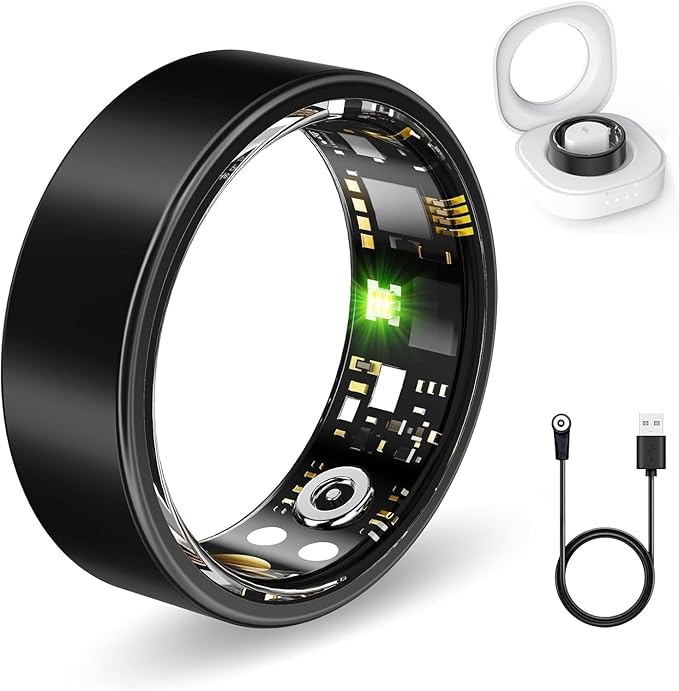 FKGZJF Smart Rings for Women Men, Fitness Ring with Heart Rate, Blood Oxygen, HRV, Stress, Sleep Tracker, Step Tracker, No Subscription Fee, lP68 Waterproof Smart Ring for iPhone & Android (Black 6#)