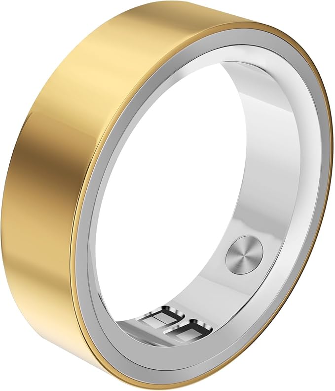 RQZ Smart Ring for Women Men, Fitness Tracker with Heart Rate Tracking, Sleep Tracking, Step Counter, Vibration Alert, 5ATM Waterproof, iOS Android Compatible, Gold Size 13