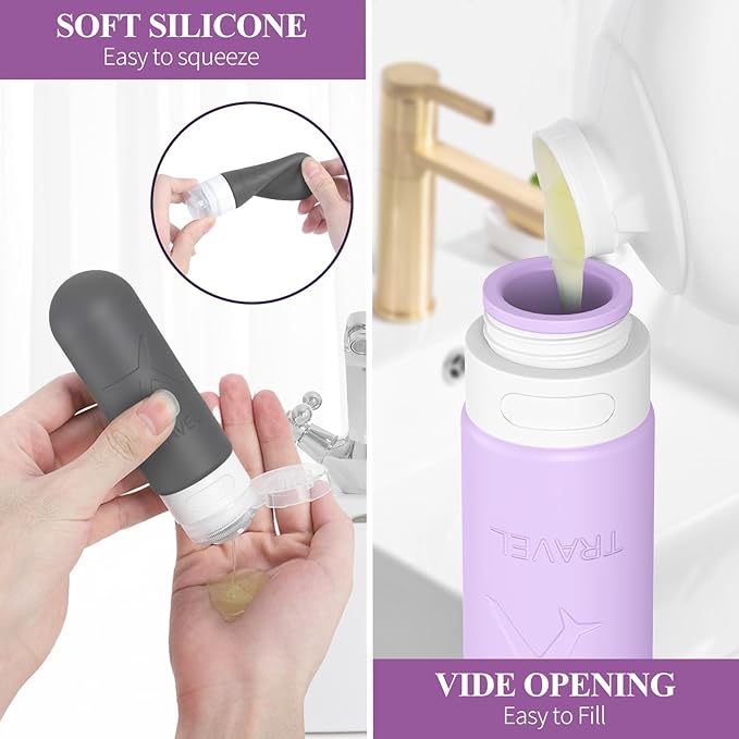 ME.FAN 18 Pack Travel Bottles for Toiletries, TSA Approved Travel Size Containers Set, Silicone Squeezable Portable Split Bottle, Travel Accessories for Conditioner, Shampoo, Lotion - Grey