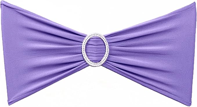 Pack of 50 Spandex Lavender Chair Sashes for Wedding - Light Purple Chair Bows Bands Buckles Fitting Birthday Party Ceremony Bridal Shower Decorations