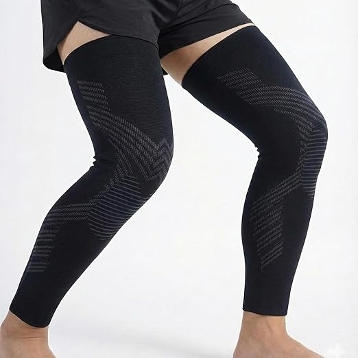NuCamper Full Leg Compression Sleeves for Men and Women,2 Pack Legs Sleeves Long Knee Brace Support for Running, Basketball, Cycling, Workout, Sports - Black,2XL