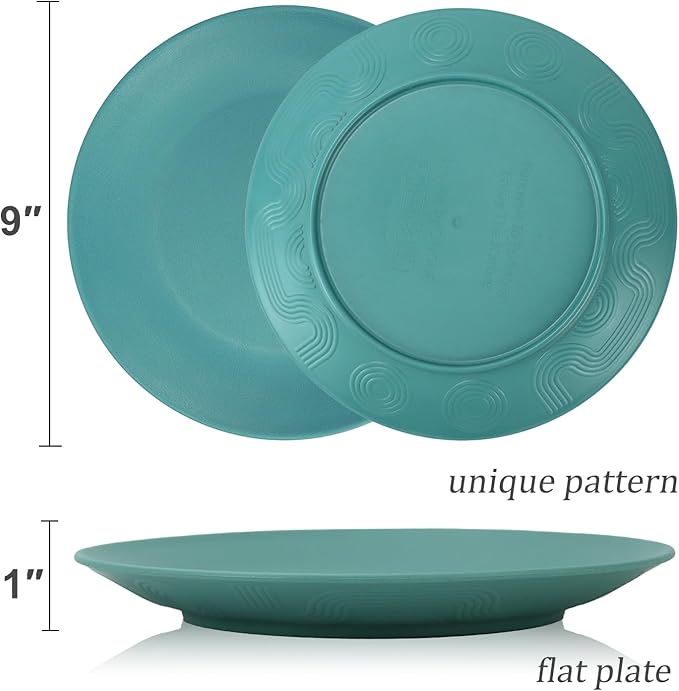 Wrova Wheat Straw Dinner Plates 9 Inch Unbreakable Set of 8 - Dishwasher & Microwave Safe Plastic Plates Reusable - Lightweight Plates for Kitchen,Camping,Apartment,Dorm,RV,Party - Colorful