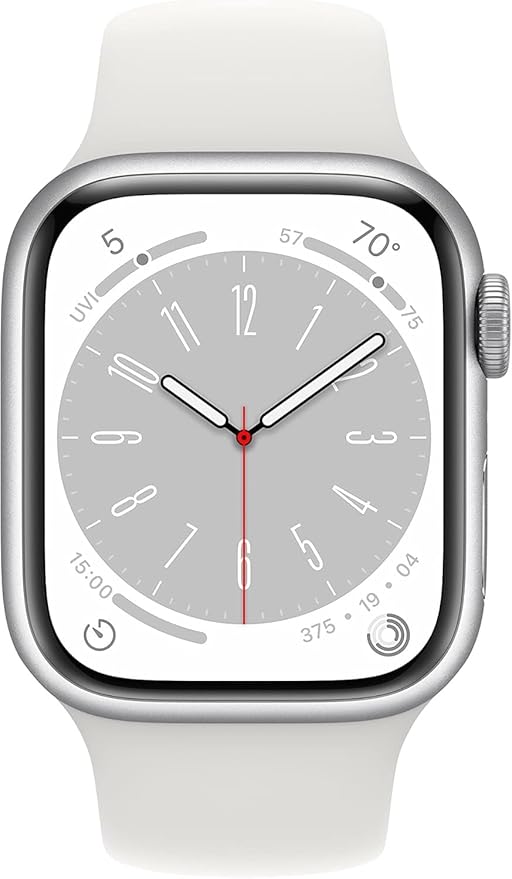 Apple Watch Series 8 (GPS + Cellular, 41mm) - Silver Stainless Steel Case with White Sport Band M/L (Renewed)