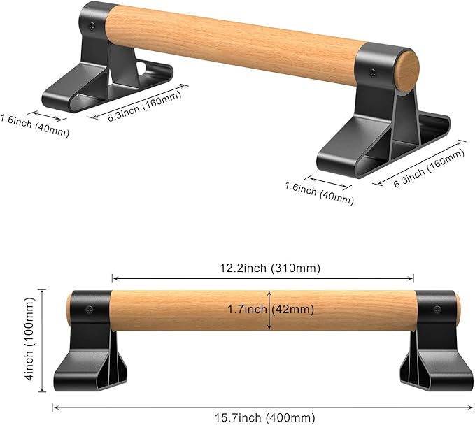 SELEWARE Wood Push Up Bars & Parallettes Bundle - Anti-Slip Handstand Bars for Calisthenics, Fitness, Floor Workouts - Solid Wood with Sturdy Metal Bracket, Supports 600 lbs