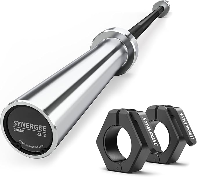 Synergee Olympic Barbell – 20LB & 25LB, 2” Olympic Weight Bar for Strength Training, Squats, Deadlifts & Bench Press – 350 LB Capacity with Magnetic Barbell Collars