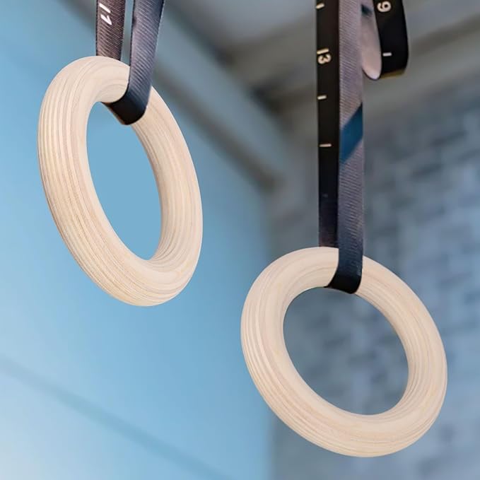 Gymnastics Rings, Birch Wooden Gym Rings For Pull Up, Calisthenics, Workout, Exercise, Home Fitness Training(28mm 15cM)