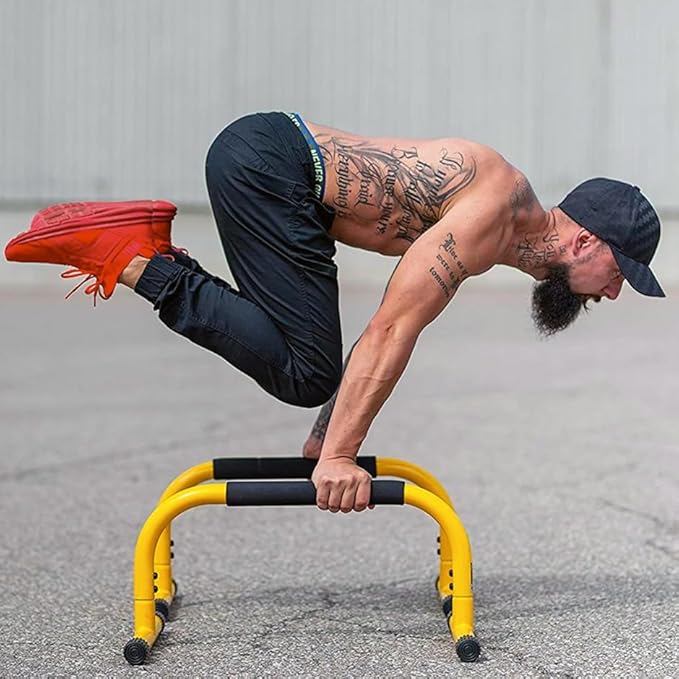 Lebert Fitness Parallette Push Up Bars Dip Station Stand - Perfect for Home and Garage Gym Exercise Equipment - Gymnastics, Calisthenics, Strength Training Parallel Bars for Men and Women